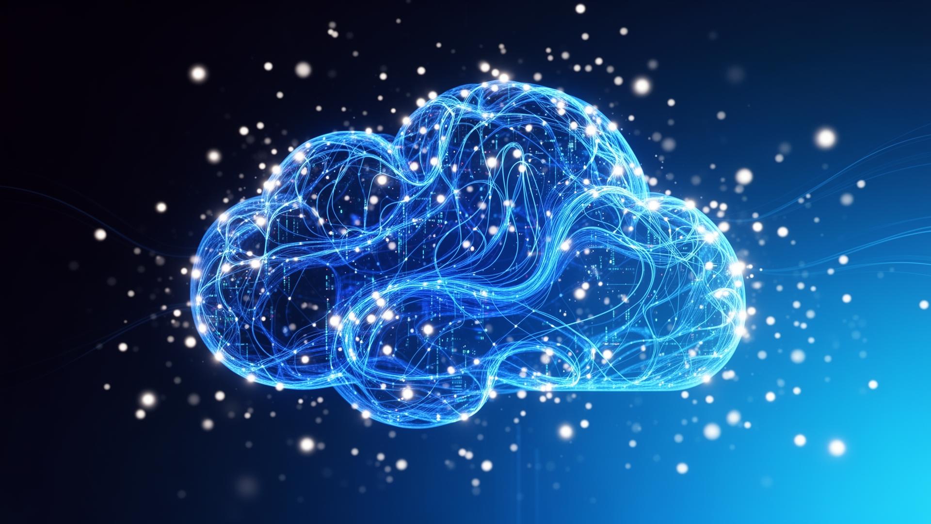 AI neural network cloud visualization in electric blue