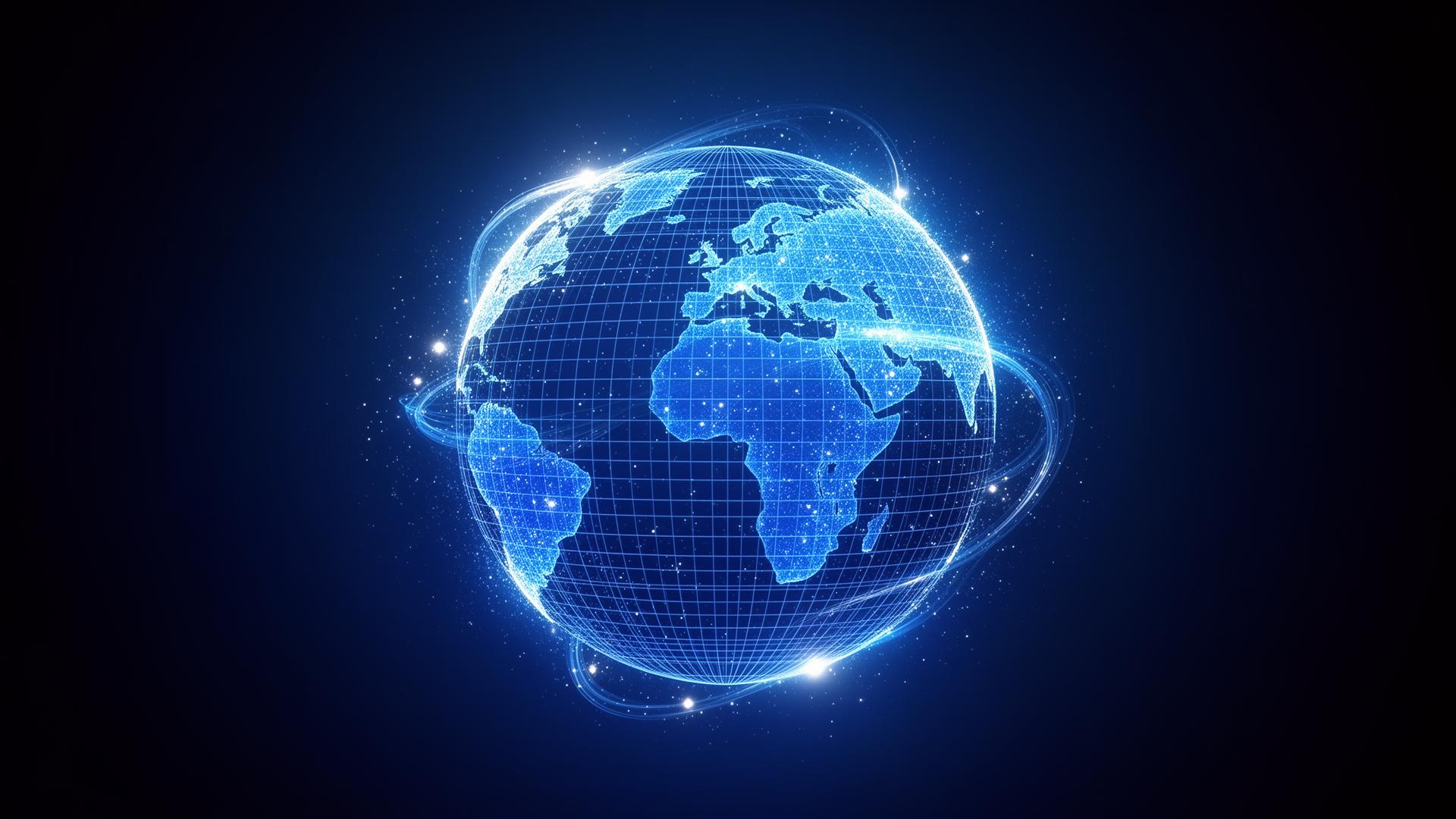 Glowing royal blue world grid sphere